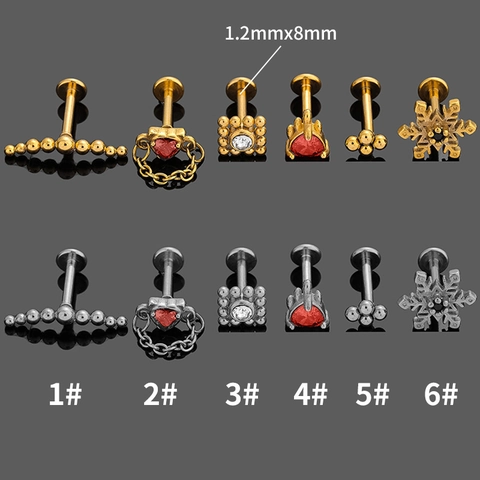 Piercing de Labio con Rosca Interna de Acero Inoxidable 316L Circonia Copo de Nieve Corazón Joyería Pendiente de Cartílago
