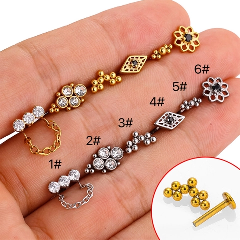Joyas de Piercing de Labio de Acero Inoxidable 316L Con Circonia Rosca Interna Pendiente de Cartílago Para Mujer Hombre Unisex Accesorios