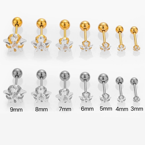 Stainless Steel Star Rhinestone Stud Earrings Star Shaped Ear Bone Nail Threaded Ball Back Piercing Jewelry For Men Women