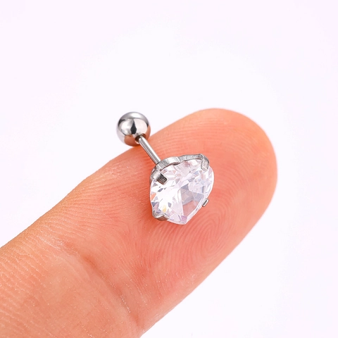 Minimalist 316L Stainless Steel Heart Zirconia Stud Earrings For Women Men Internal Thread Ball Back Ear Bone Stud Jewelry