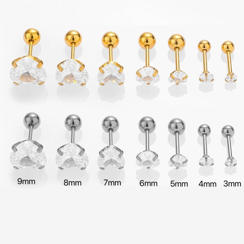 Minimalist 316L Stainless Steel Heart Zirconia Stud Earrings For Women Men Internal Thread Ball Back Ear Bone Stud Jewelry