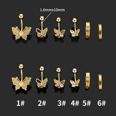 316L Edelstahl Schmetterling Bauchnabelpiercing Zirkonia Bauchnabel Piercing Schmuck Für Damen Gold Silber Bauchnabelpiercing