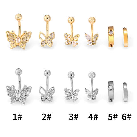 316L Edelstahl Schmetterling Bauchnabelpiercing Zirkonia Bauchnabel Piercing Schmuck Für Damen Gold Silber Bauchnabelpiercing