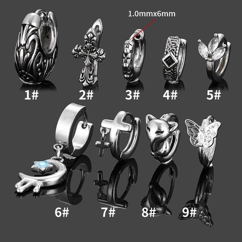 Gothic 316L Edelstahl Creolen Für Herren Damen Punk Kreuz Fuchs Schmetterling Stern Mond Strass Huggie Schmuck