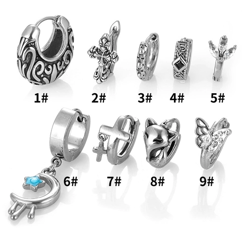 Gothic 316L Edelstahl Creolen Für Herren Damen Punk Kreuz Fuchs Schmetterling Stern Mond Strass Huggie Schmuck