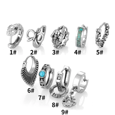 Vintage 316L Stainless Steel Hoop Earrings For Men Women Punk Snake Skull Butterfly Celtic Knot Turquoise Rhinestone Jewelry