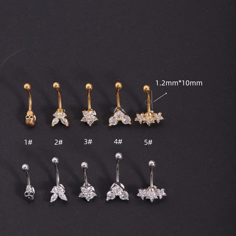 316L Stainless Steel Curved Barbell Navel Ring Zirconia Inlaid Belly Ring Eyebrow Piercing Stud Ear Cartilage Jewelry For Women Men