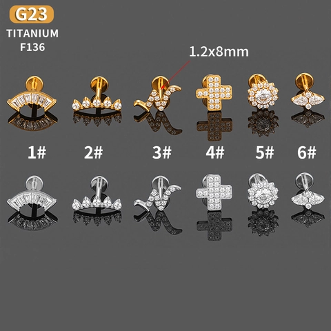 G23 Titanium Zirkonia Labret Staafje Piercing Sieraden Interne Schroefdraad Oorkraakbeen Ring Goud Zilver Titanium Piercing