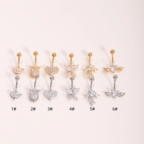 316L Stainless Steel Zirconia Navel Piercing Ring Heart Owl Butterfly Cross Angel Wings Dangle Navel Stud Body Jewelry