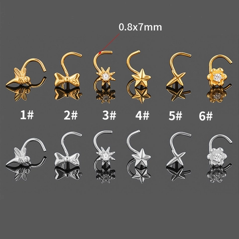 316L Edelstahl Nasenstecker Piercing Schmuck L-Form Schraube Zirkonia Schleife Blume Stern Vogel Nasenring Für Damen Herren