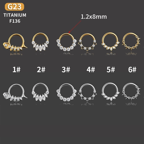 G23 Titanio F136 Zirconia Septum Clicker Anello Lisca Pesce Corona Spike Cerniera Orecchio Cartilagine Daith Piercing