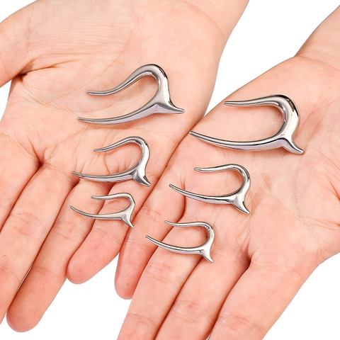 316L Roestvrijstalen Onregelmatige Hoornvorm Oormaten Gewichten Piercing Sieraden Unisex Minimalistische Zilveren Oorbellen
