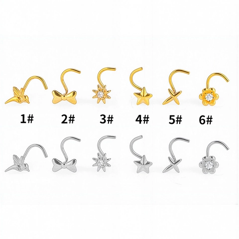 316L Edelstahl Nasenstecker Piercing Schmuck L-Form Schraube Zirkonia Schleife Blume Stern Vogel Nasenring Für Damen Herren