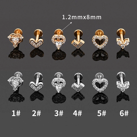 Herz Labret Stecker 316L Edelstahl Kupfer Zirkon Ohrknorpel Piercing Ring Mode Lippenstecker Schmuck Für Damen