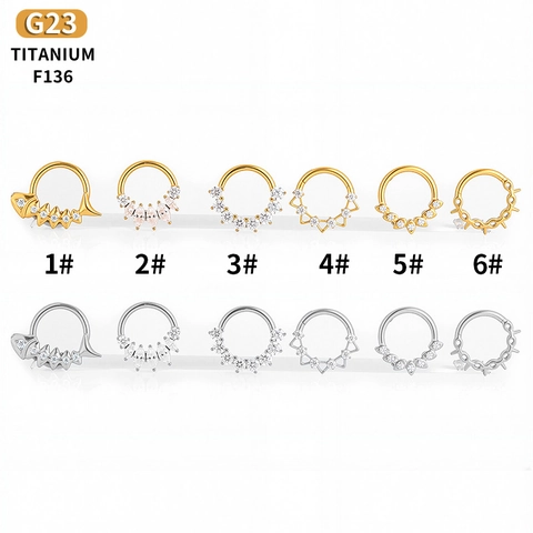 G23 Titanio F136 Zirconia Septum Clicker Anello Lisca Pesce Corona Spike Cerniera Orecchio Cartilagine Daith Piercing