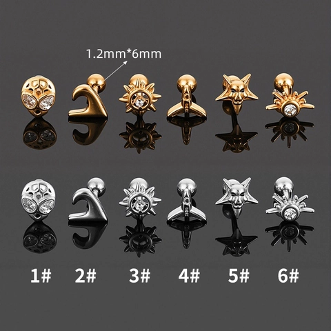 Pendientes de Botón para Piercing Helix de Acero Inoxidable 316L Con Zircón Alienígena Estrella Sol Onda Joyería de Piercing Unisex
