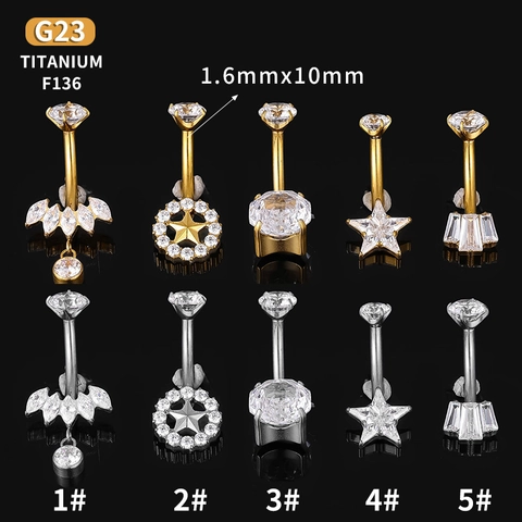 Piercing De Nombril En Titane G23 Incrusté De Zircone Cubique Bijoux De Corps Or Argent Étoile Couronne Pour Femmes