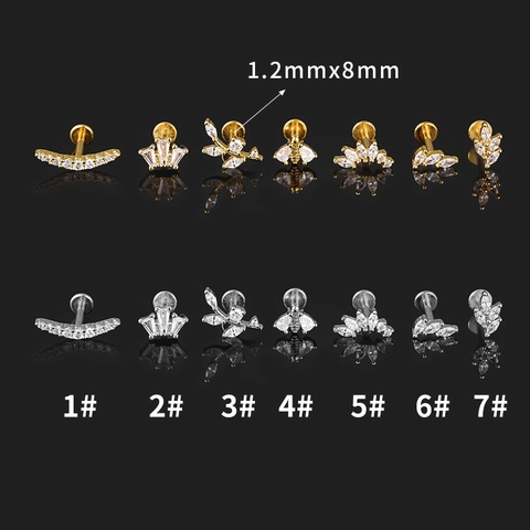 Piercing de Lèvre Labret Filetage Interne Acier Inoxydable Cuivre Zircon Couronne Abeille Stud de Cartilage Femme Homme Bijoux