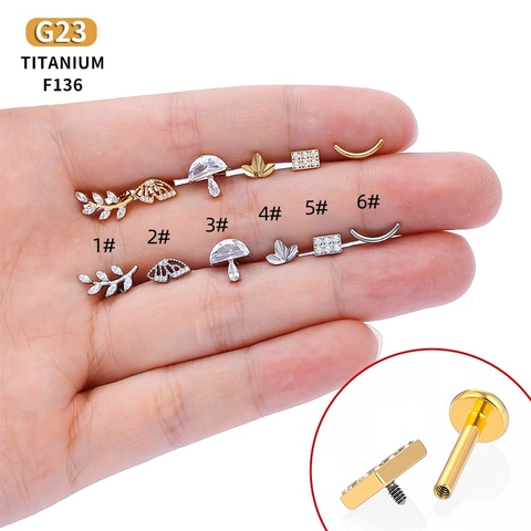 G23 Τιτάνιο Εσωτερικό Σπείρωμα Ζιργκόν Piercing Labret F136 Επίπεδη Πλάτη Αυτί Χόνδρος Χείλος Φύλλο Κοσμήματα