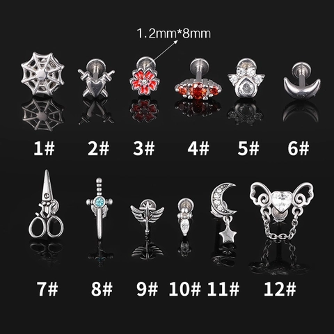 316L Edelstahl Innengewinde Lippenpiercing Ohrstecker Spinnennetz Herz Dolch Schere Piercing Schmuck Für Damen Herren