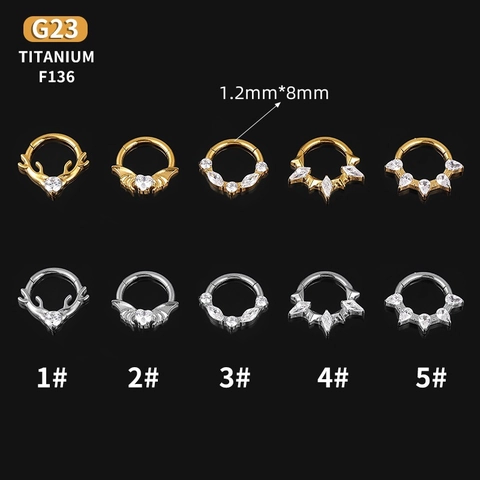 G23 Titan Zirkon Scharnier Septum Clicker Nasenring Für Damen Herren Fledermaus Geweih Geometrisch Piercing Schmuck Gold Silber