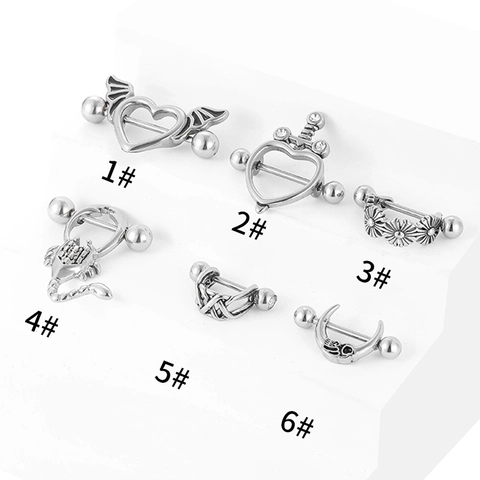 316L Stainless Steel Nipple Piercing Studs Scorpion Heart Daisy Moon Design Punk Gothic Style Pierced Jewelry For Women