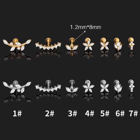 Edelstahl Zirkonia Labret Piercing Schmuck Krone Blatt Blume Ohrknorpelring Lippenstecker Für Damen Herren