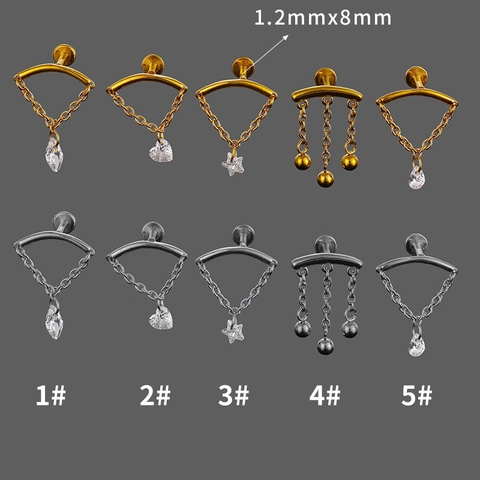Piercing Labret in Acciaio Inossidabile con Zirconia Filettatura Interna Gioielli per Cartilagine Ciondolo Cuore Stella Goccia d'Acqua Uomo Donna