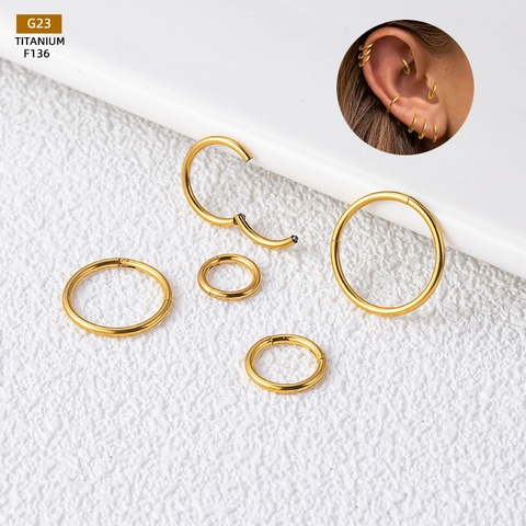 G23 Titanium Alloy Seamless Hinged Segment Nose Ring Stud Earrings Body Piercing Jewelry Gold Silver Color For Women Men