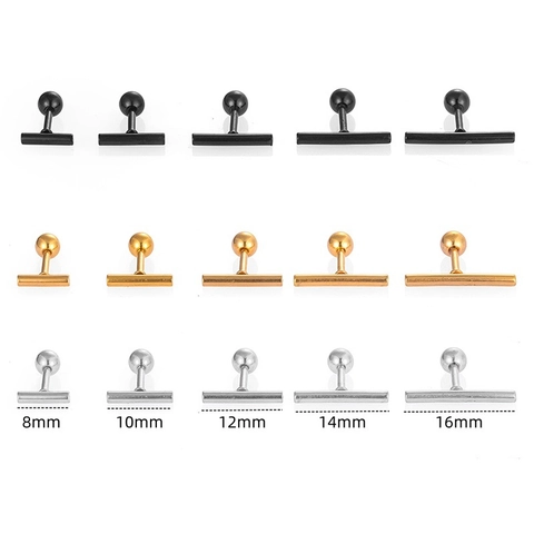 Pendientes de Botón Minimalistas de Acero Inoxidable 316L con Barra en T Joyería de Piercing para Hombre Mujer Oro Plata Negro