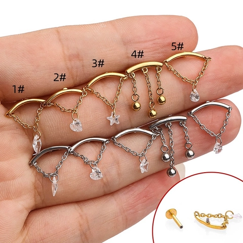 Piercing Labret in Acciaio Inossidabile con Zirconia Filettatura Interna Gioielli per Cartilagine Ciondolo Cuore Stella Goccia d'Acqua Uomo Donna