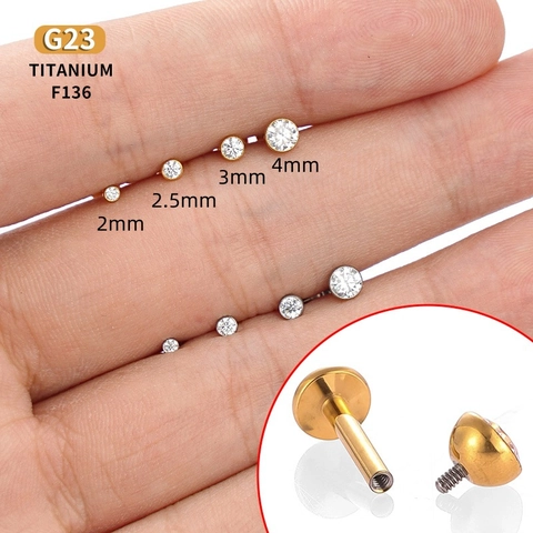 G23 Titan Labret Stecker Mit Innengewinde Und Zirkonia Einlage Damen Herren Piercing Schmuck Gold Silber Lippenringe