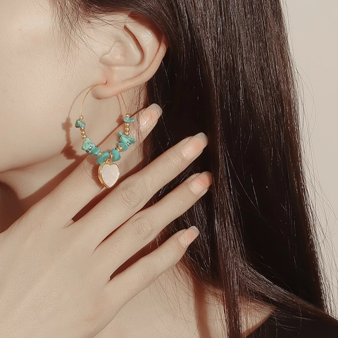 Bohemian Oversized Hoop Earrings For Women Ethnic Hollow Colorful Stone Artificial Pearl Butterfly Heart Dangle Earrings