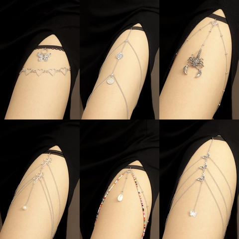 Sexy Alloy Thigh Chain For Women Bohemian Scorpion Butterfly Heart Coin Pendant Multilayer Elastic Leg Chain Body Jewelry