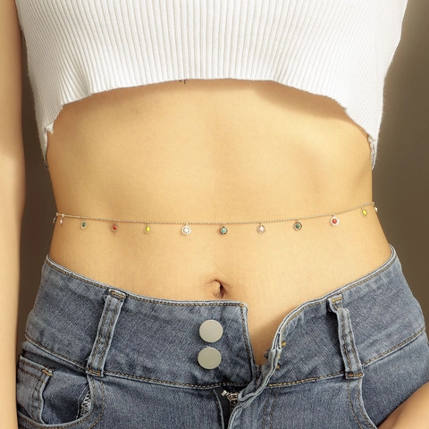 Catena a Vita Colorata in Lega con Stelle e Labbra in Smalto per Donna Regolabile Estate Spiaggia Boho Catena Corpo Oro