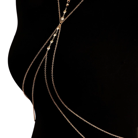 Sexy Double Layered Zirconia Rhinestone Body Chain For Women Alloy Gold Silver Metal Waist Chain Bikini Nightclub Jewelry