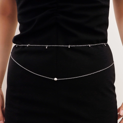 Catena a Vita Vintage Sexy in Metallo a Doppio Strato Con Grani Geometrici Perla Artificiale Catena per il Corpo Argento Gioielli Donna