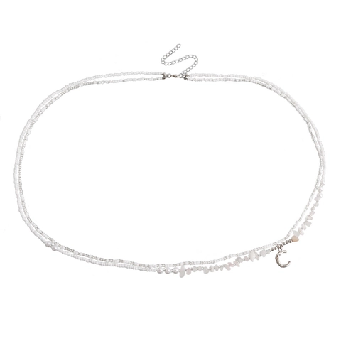 Catena in Vita a Doppio Strato in Perline Bianche Bohémien Donna Ciondolo Luna d Argento Pietra Perla Artificiale Catena da Ventre Gioielli Mare Estate