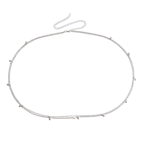 Catena a Vita Vintage Sexy in Metallo a Doppio Strato Con Grani Geometrici Perla Artificiale Catena per il Corpo Argento Gioielli Donna