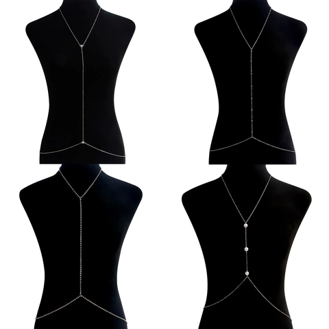 Alloy Rhinestone Body Chain For Women Artificial Pearl Sexy Beach Bikini Waist Chain Adjustable Party Body Jewelry