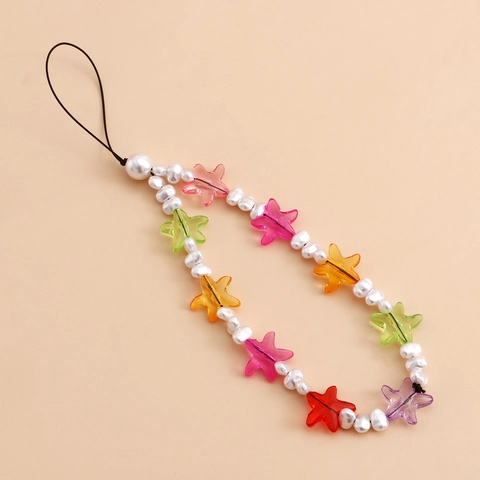 Bunte Stern Geperlt Handy-Lanyard Mit Künstliche Perle Süße Acryl Stern Anti-Verlust Handy Kette Band Für Damen