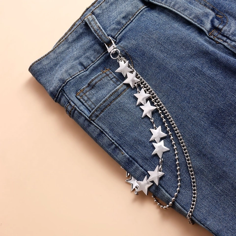 Catena da Pantaloni in Metallo Multistrato Vintage per Donna Ciondolo a Stella Tonalità Argento Cintura Punk per Jeans