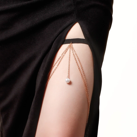 Sexy Gelaagde Dij Ketting Met Kunstparel Kwastje Elastische Been Ketting Strand Lichaamssieraden Voor Vrouwen Feest Cadeau
