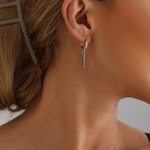 Minimalist Silver Alloy Bar Drop Earrings For Women Men Geometric Hoop Column Earrings Unisex Daily Fashion Jewelry