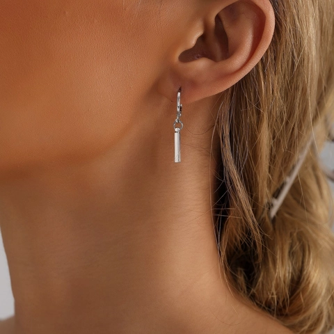 Minimalist Silver Alloy Bar Drop Earrings For Women Men Geometric Hoop Column Earrings Unisex Daily Fashion Jewelry