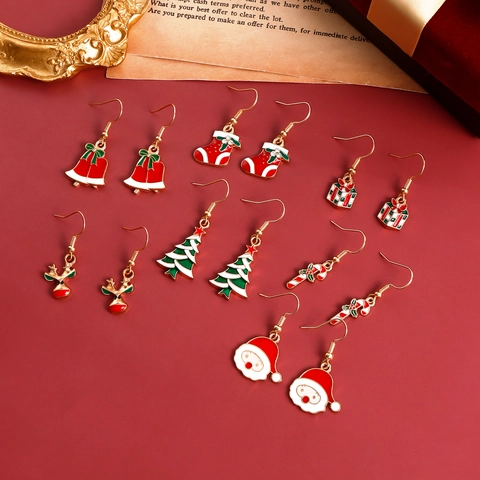 Christmas Drop Earrings For Women Alloy Enamel Santa Claus Elk Snowflake Christmas Tree Drop Earrings Festive Jewelry Gift