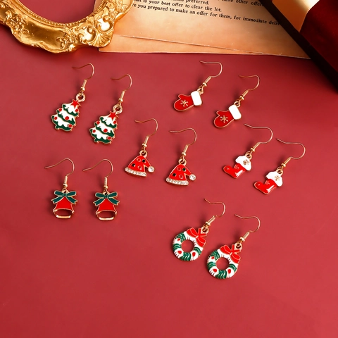 Christmas Drop Earrings For Women Alloy Enamel Santa Claus Elk Snowflake Christmas Tree Drop Earrings Festive Jewelry Gift