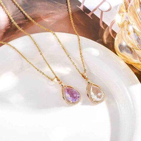 Elegante Collana Con Ciondolo a Goccia in Acciaio Inossidabile per Donna Gioielli Moda Con Strass Intarsiati Catenina Regalo