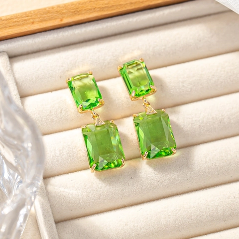 Luxury Geometric Square Rhinestone Drop Earrings For Women Elegant Copper Electroplated Crystal Dangle Earrings Jewelry