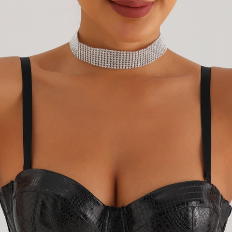 Collier Choker Luxueux à Plusieurs Rangs en Strass pour Femmes Alliage Plein de Diamants Sexy Collier Étincelant Bijoux